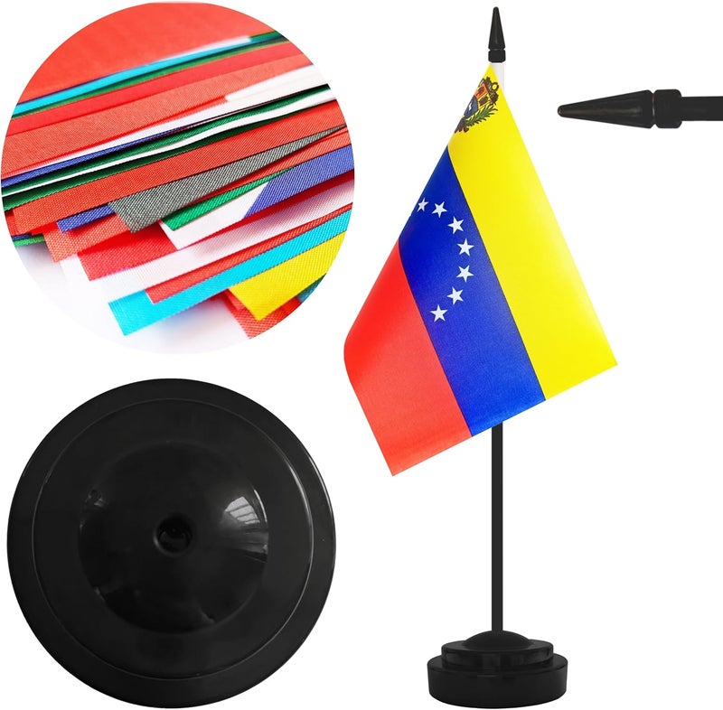 Yamiuo 2 Pack Venezuela Desk Flag Set, Venezuelan Desktop Small Miniature Table Office Flag with 12" Black Pole and Black Base, Offices, Classroom, Home, Festival Decoration (Venezuela) - Image 3